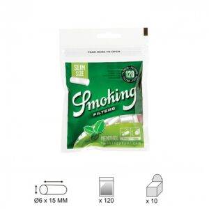 smoking filtros menthol slim 6mm, bolsa de 120 filtros