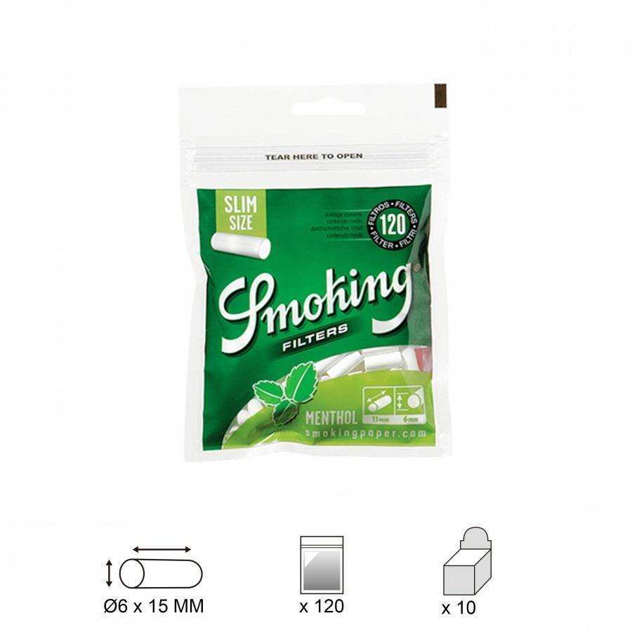 smoking filtros menthol slim 6mm, bolsa de 120 filtros smoking filtros menthol slim 6mm, bolsa de 120 filtros
